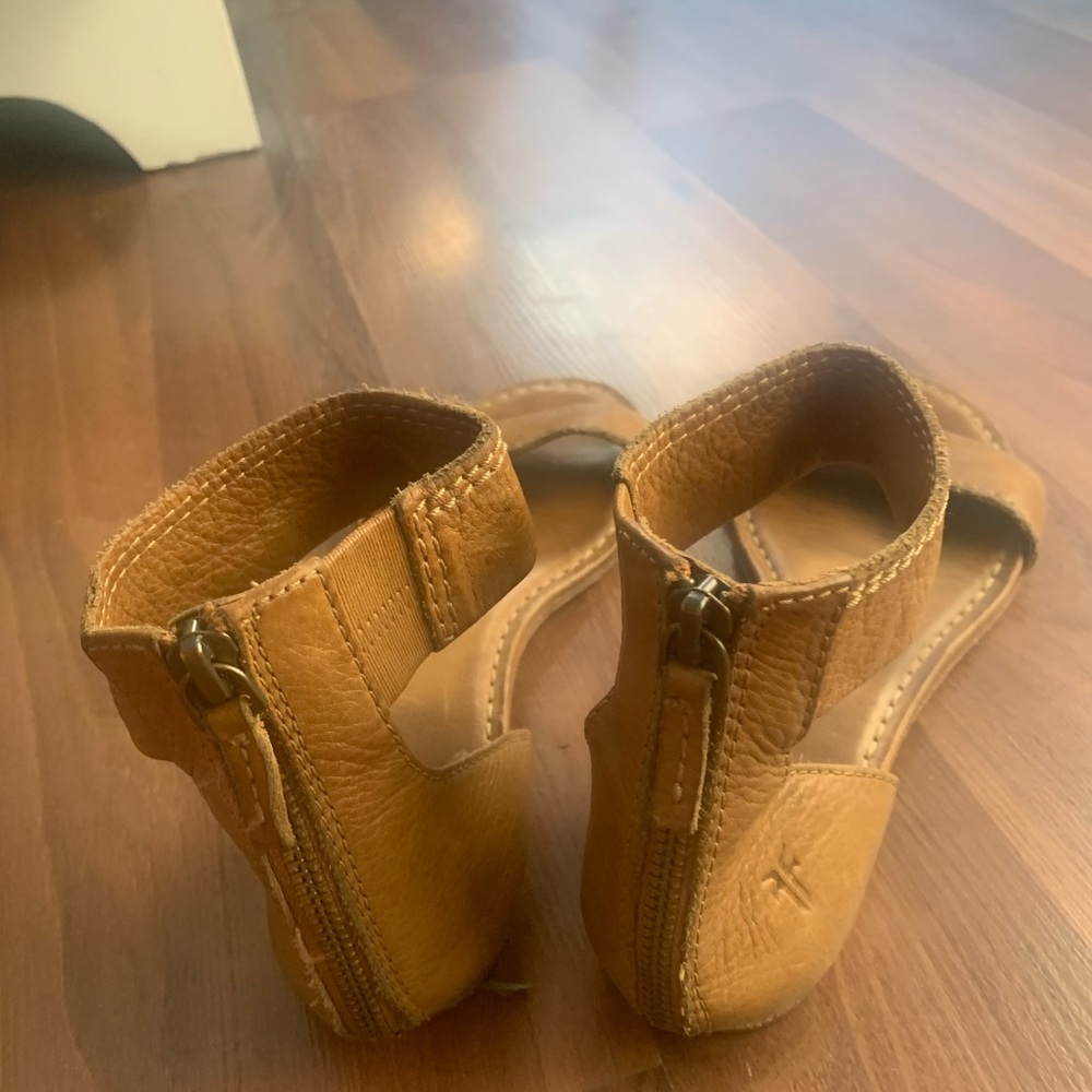 Frye Carson ankle zip sandals.